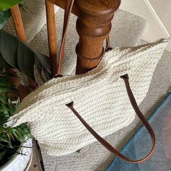 H&M Boho Cream Tote Beach Bag With Silk Floral Scarf - Picture 6 of 16